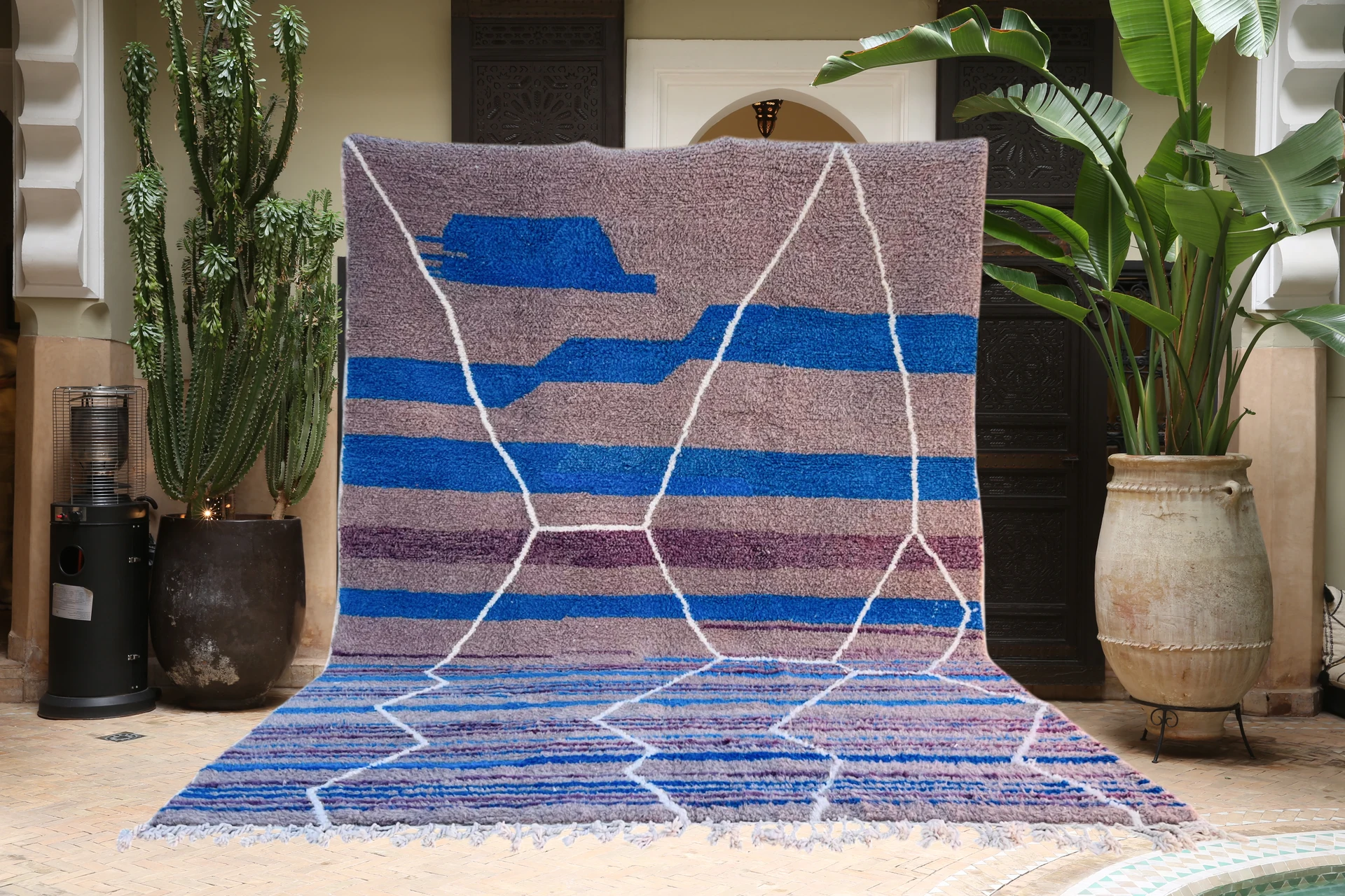 Blue Stripe Diamond Boujad &mdash; handmade Moroccan wool rug