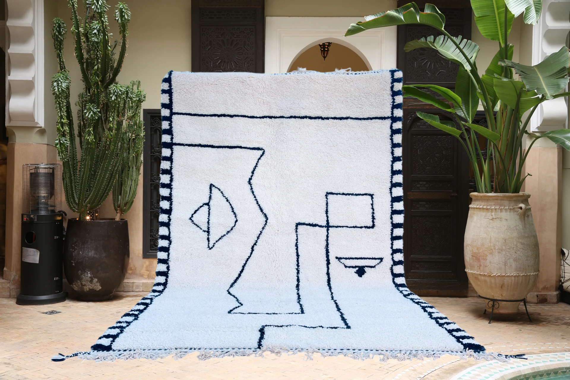 White Navy Abstract Beni Ourain &mdash; handmade Moroccan wool rug