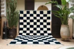 Black White Checkerboard Berber Rug