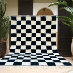 Black White Checkerboard Berber Rug