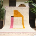 Ivory Ochre Pink Abstract Berber Rug