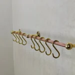 Unlacquered Brass Copper Pot Rail with S-Hooks