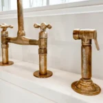 Unlacquered Brass Bridge Kitchen Faucet with Cross Handles