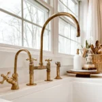 Unlacquered Brass Bridge Kitchen Faucet with Cross Handles - Image 4