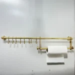 Unlacquered Brass Pot Rack with Tissue Holder - Image 2