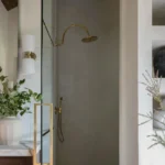 Unlacquered Brass Shower System With Curved Arm - Image 3